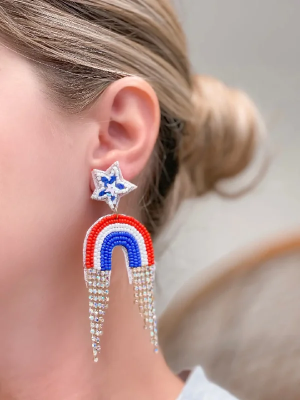 Patriotic Glitzy Rainbow Dangle Earrings