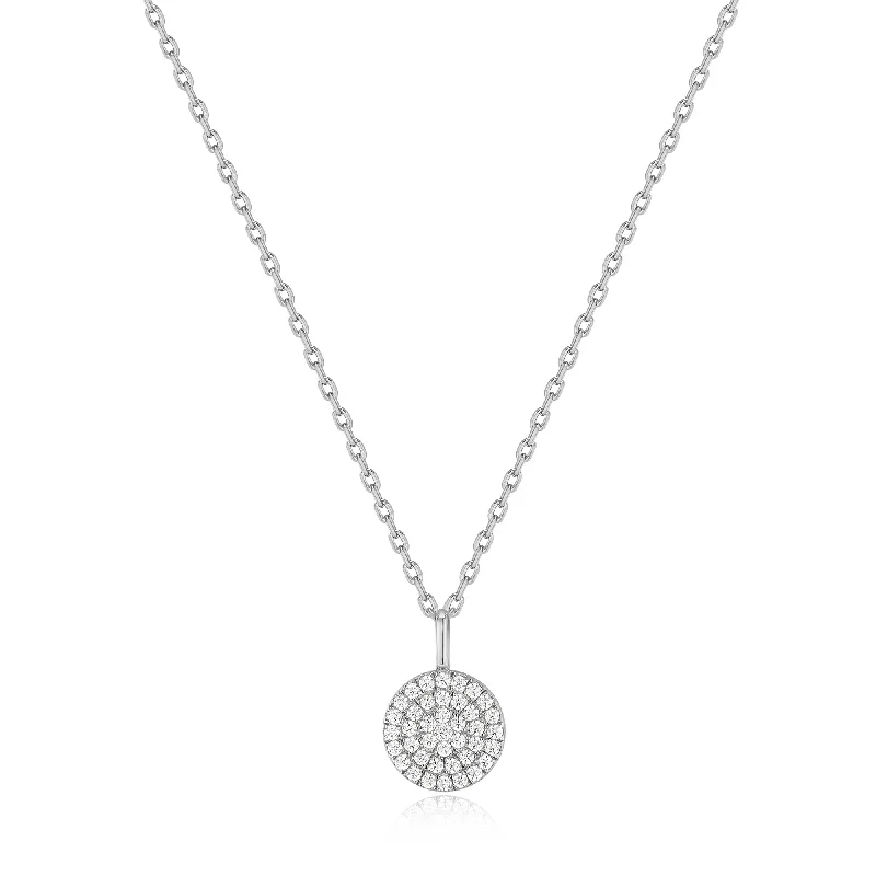 wedding necklaces for women-Silver Glam Disc Pendant Necklace