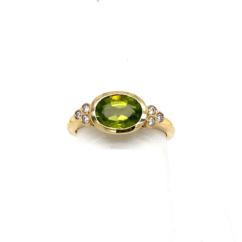 diamond solitaire rings for women-14k 1.5 Peridot Bezel with 0.08ct Diamonds Ring