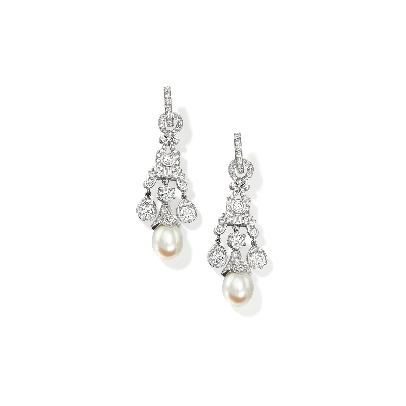 Maharani Earring Drops 18ct White Gold - Diamond & Pearl