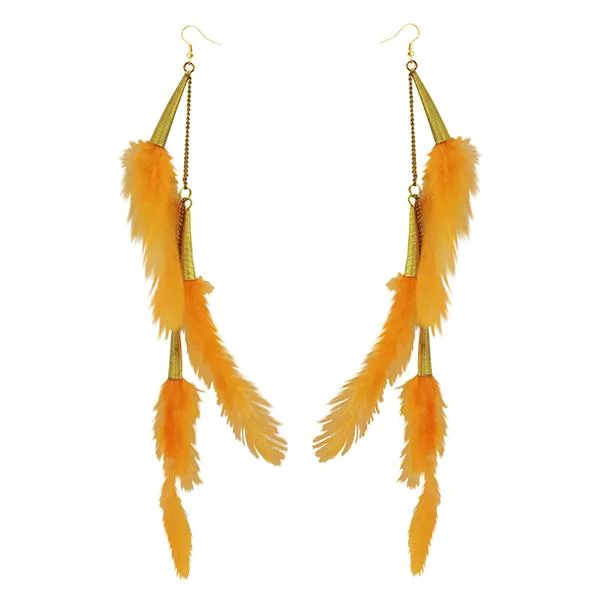 Jeweljunk Gold Plated Orange Feather Earrings - 1310972K