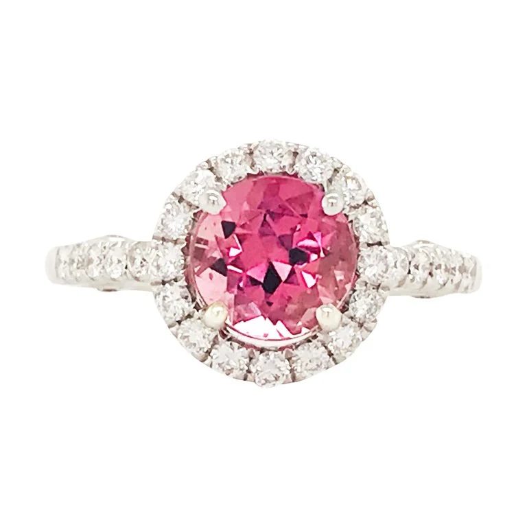 promise rings for women-Pink Tourmaline & Diamond Halo Ring