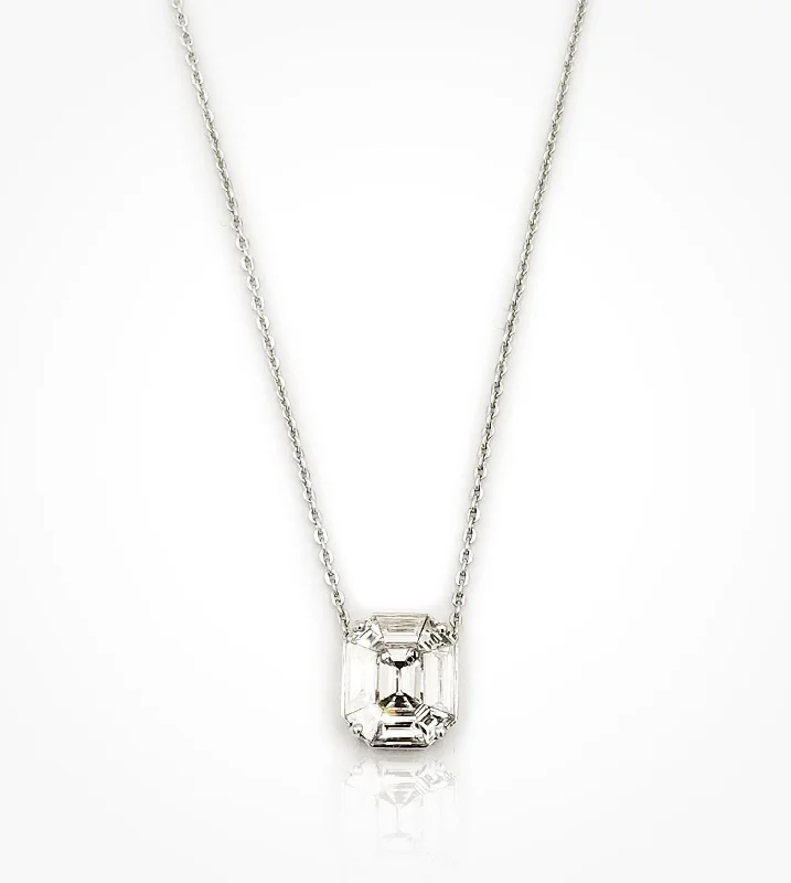 gold necklaces for women-PD07677  18KW invisibly set diamond pendant and chain, baguette diamonds=0.93cts F VS. SOLD