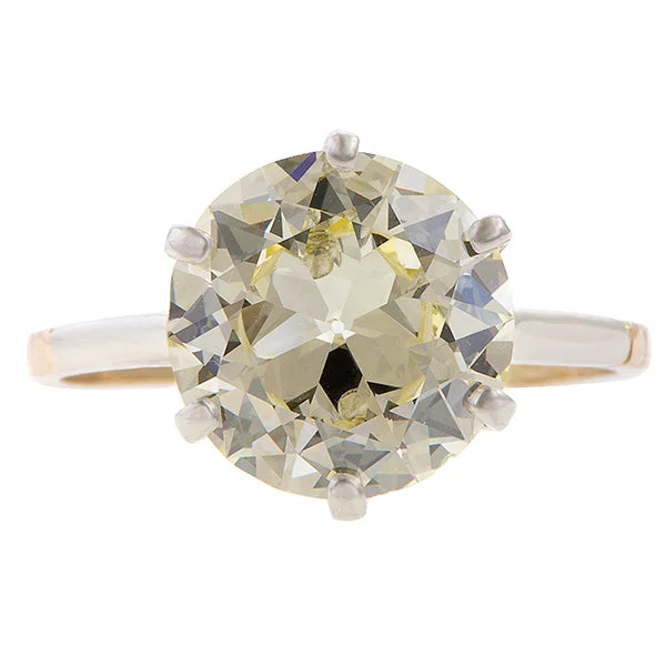 engagement rings with unique stones-Vintage Solitaire Engagement Ring, Circular Brilliant 4.04ct.