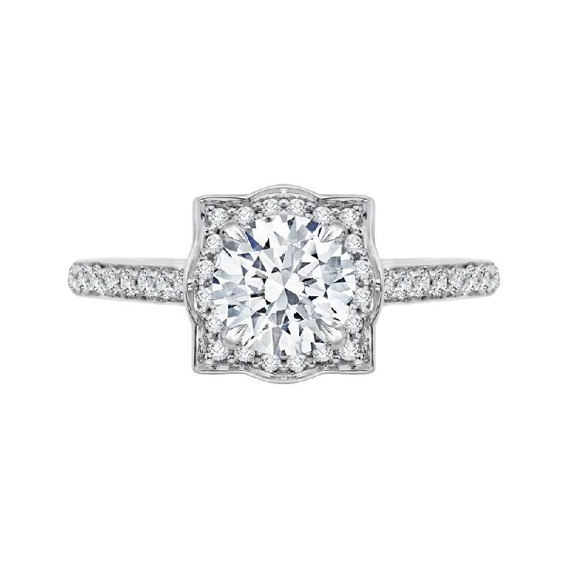 round-cut engagement rings-14K White Gold Round Diamond Halo Engagement Ring (Semi Mount)